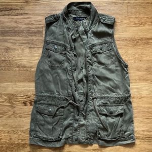 Max Jeans Tencel Olive Green Army Utility Pocket Vest